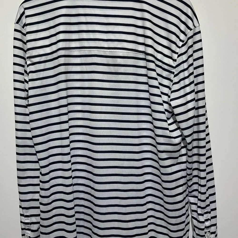 Hiho Womens Navy Blue White Striped Long Sleeve Button Down Beach Cover Up Large